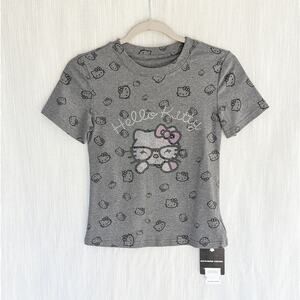 Innovare Denim Hello Kitty Top Womens M Gray Rhinestone Cotton Short Sleeve NWT